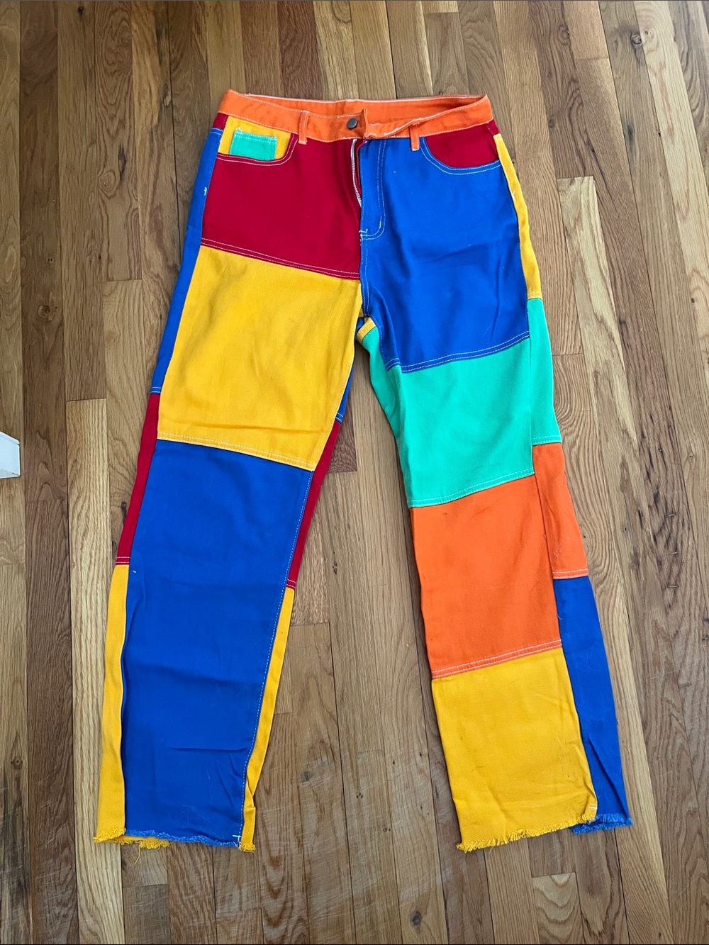 SHEIN Colorblock Patchwork Pants in Bright Primary Colors